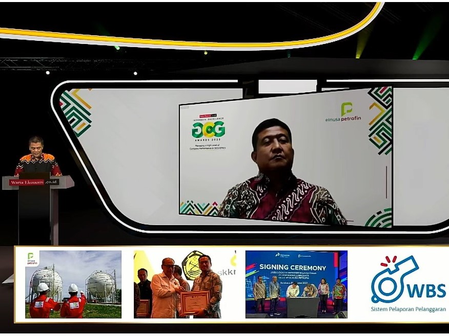 Direktur Operasi dan Marketing Elnusa Petrofin Bapak Nur Kholis saat Menerima Penghargaan di Ajang Indonesia Excellence Good Corporate Governance Awards 2023 yang diserahkan secara daring pada Selasa, (31/01/2023).
