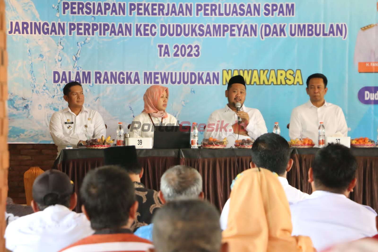 Sosialisasi persiapan pekerjaan perluasan Sistem Penyediaan Air Minum (SPAM) jaringan perpipaan DAK Umbulan, Rabu (01/03/2023).