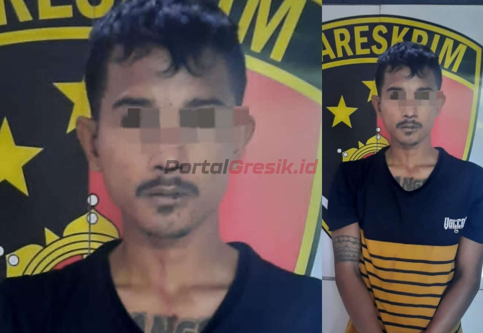 Pria berinisial J (27) warga Desa Tambak Timur Kecamatan Tambak Bawean saat diamankan Satreskrim Polres Gresik, Rabu (17/06/2023)