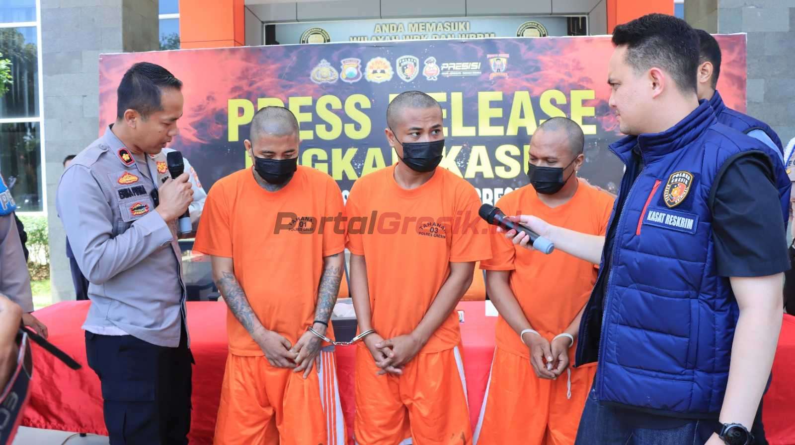Komplotan jambret yang beraksi di wilayah Kebomas, Kabupaten Gresik saat diamankan Satreskrim Polres Gresik