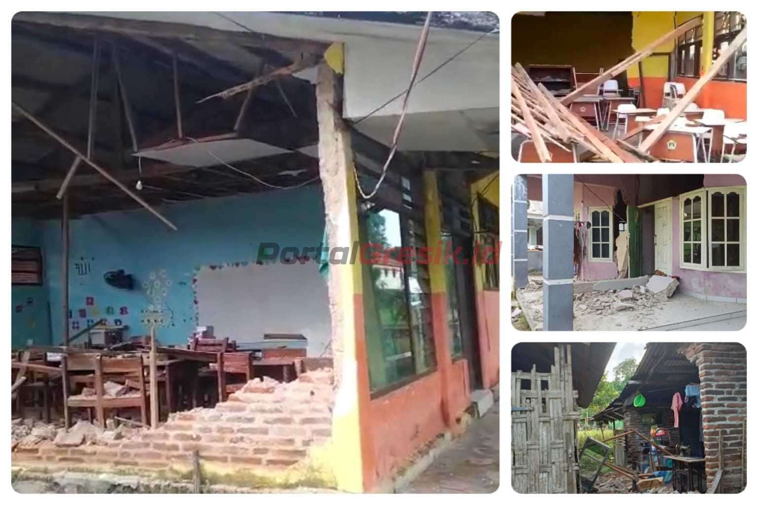 Bangunan roboh dampak gempa di laut pada jarak 126 Km arah Timur Laut Tuban, Jawa Timur pada kedalaman 10 Km ini dirasakan cukup kuat getarannya di seluruh Pulau Jawa