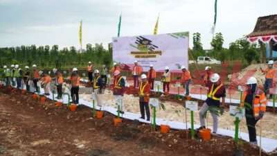 Penanaman kaliandra merah di lahan pascatambang batu kapur, SIG Pabrik Tuban, Jawa Timur.
