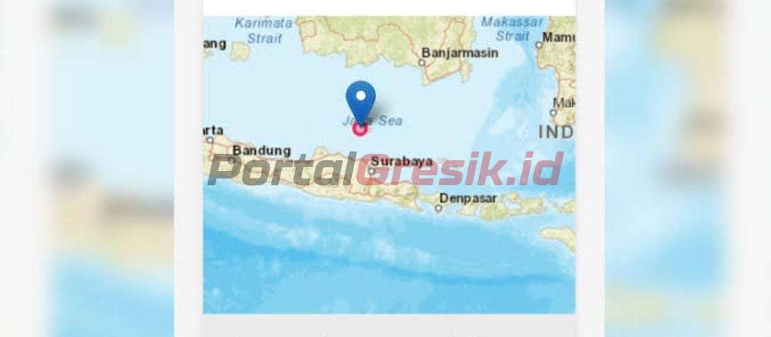 Titik gempa di laut pada jarak 126 Km arah Timur Laut Tuban, Jawa Timur pada kedalaman 10 Km