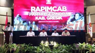Rapat pimpinan cabang (Rapimcab) Partai Gerindra Gresik yang dihadiri Ketua DPD Gerindra Jatim, Anwar Sadad, Rabu (19/6/2024).