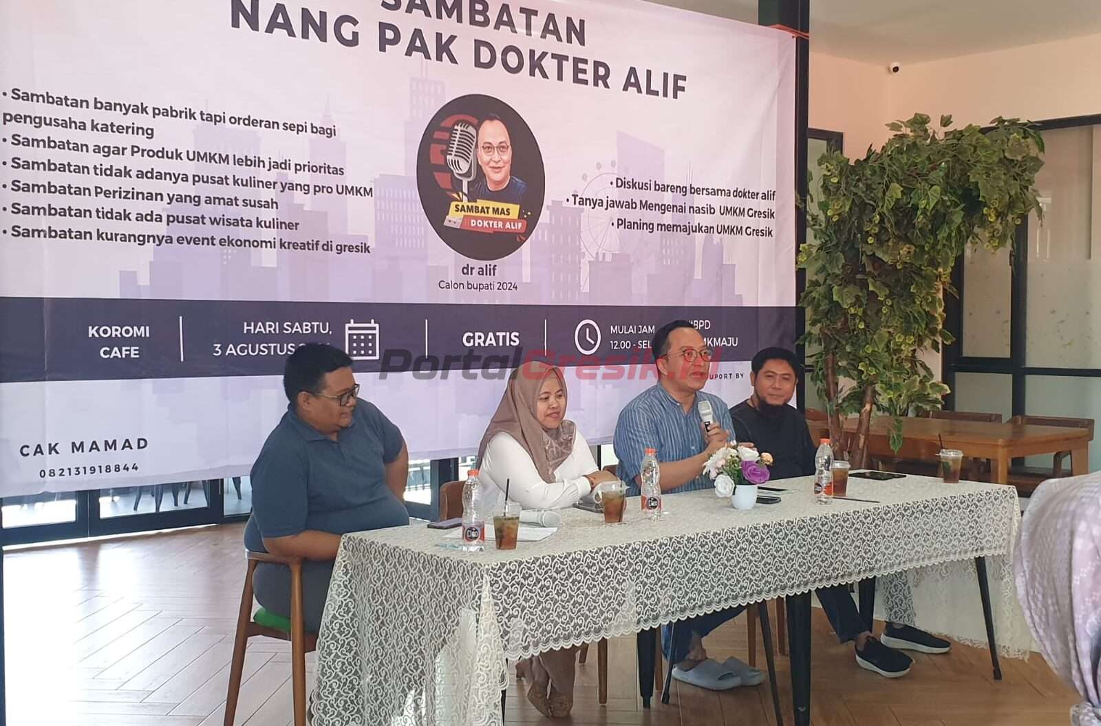 Puluhan pelaku UMKM di Kabupaten Gresik Jawa Timur berkumpul. Mereka sambat berbagai persoalan ke Calon Bupati (Cabup) Asluchul Alif.