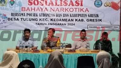 Pemdes Desa Tulung Kecamatan Kedamean menggelar kegiatan sosialisasi bahaya narkoba, Selasa malam (17/09/2024).