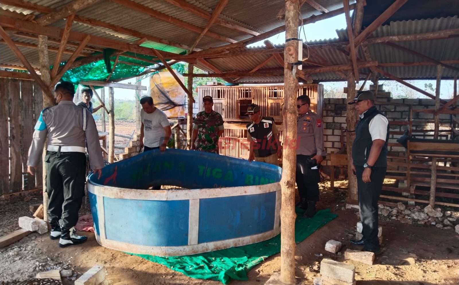 Arena judi sabung ayam yang tersembunyi di Desa Siwalan, Kecamatan Panceng, Kabupaten Gresik saat digrebeg petugas gabungan muspika Panceng, Senin (30/09/2024) sore.