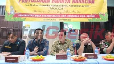Antisipasi Masuknya Pengaruh Narkoba, Bekerjasama Dengan BNN Gresik Pemerintah Desa Sekarkurung Gelar Sosialisasi Bahaya Narkoba