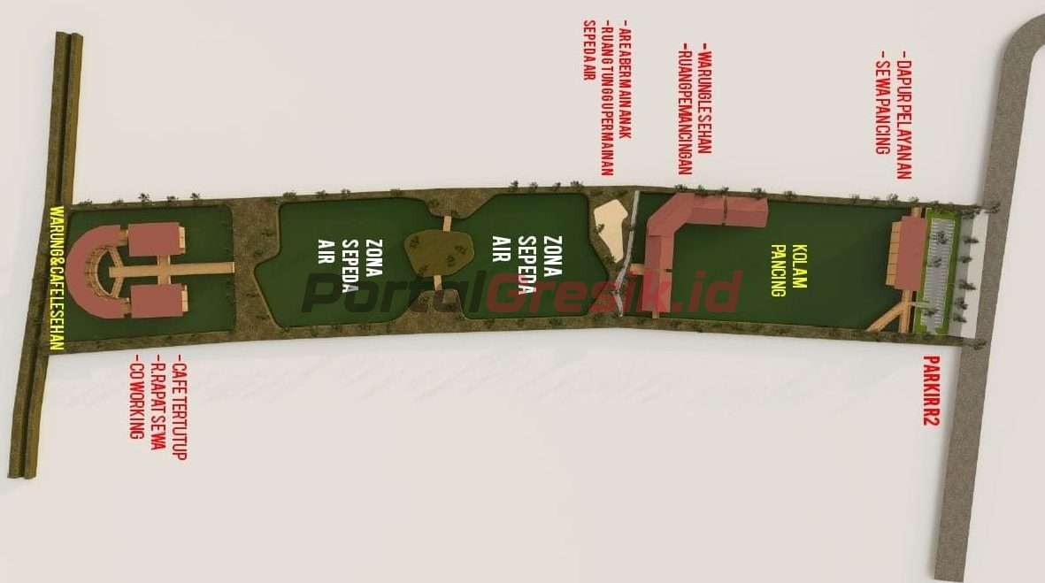 Design wisata Desa Dreamland Panca Warna Desa Indrodelik, Kecamatan Bungah, Gresik.