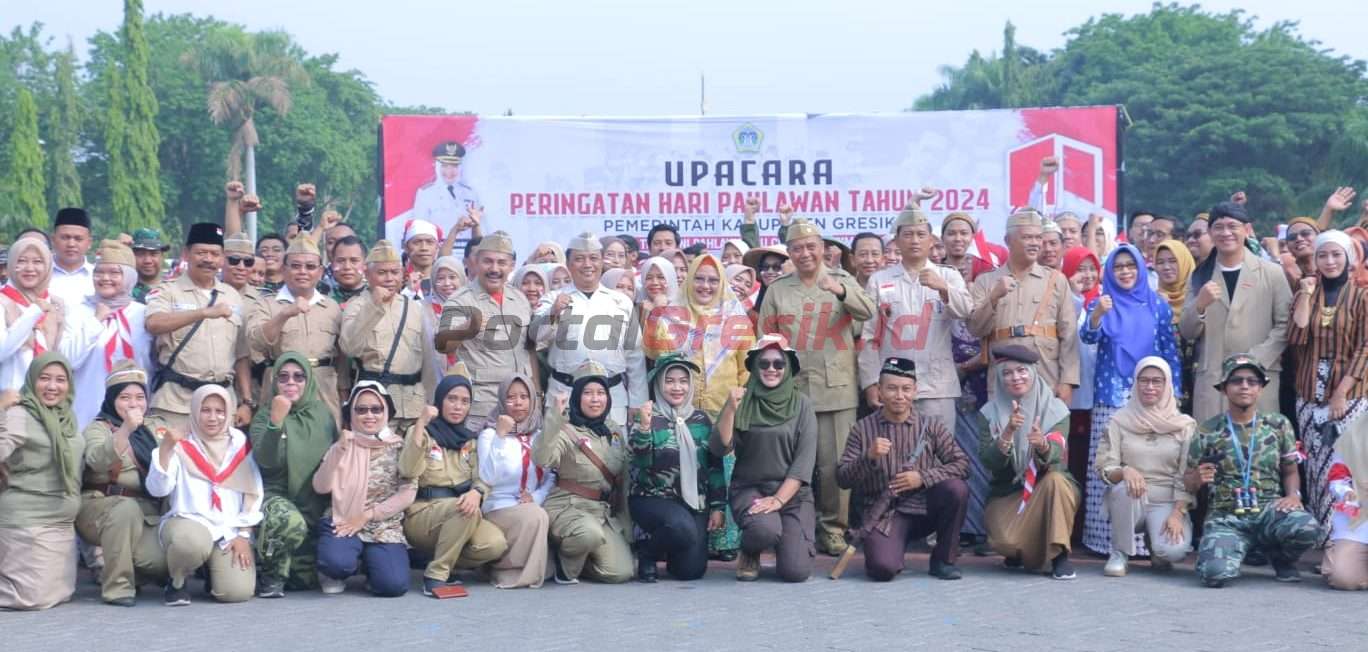 Pemerintah Kabupaten Gresik memperingati Hari Pahlawan 2024 dengan menggelar kegiatan apel pagi,