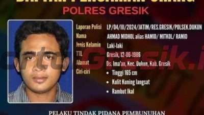 Ahmad Midhol, terduga otak perampokan disertai pembunuhan Agen BRILink, Wardatun Thoyyibah yang ditetapkan DPO oleh Polres Gresik.