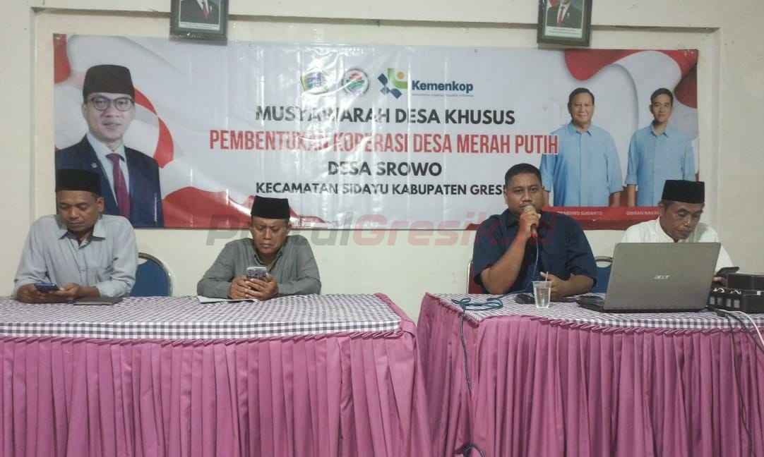 Musyawarah Desa Pembentukan pengurus Koperasi Desa Merah Putih, Pemdes Srowo Kecamatan Sidayu.